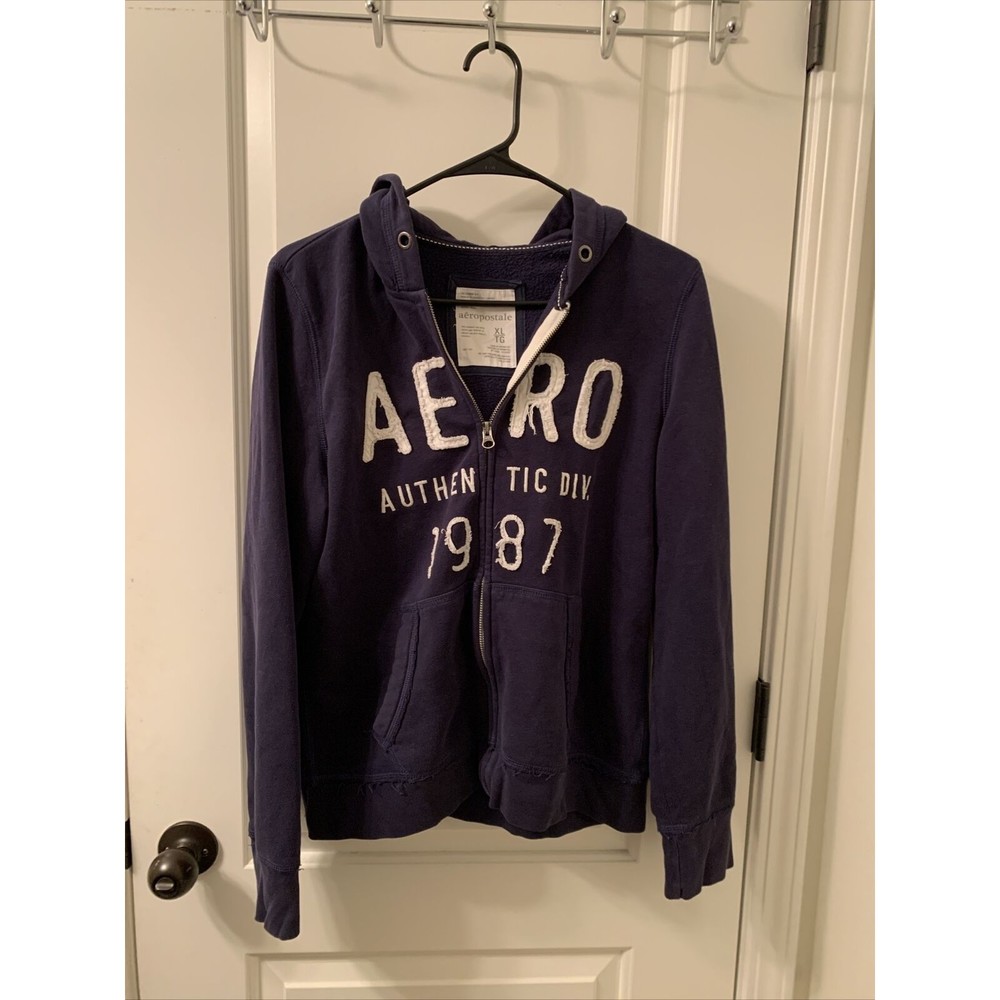 Aeropostale Unisex Adult Full Zip Hoodie Size XL Blue